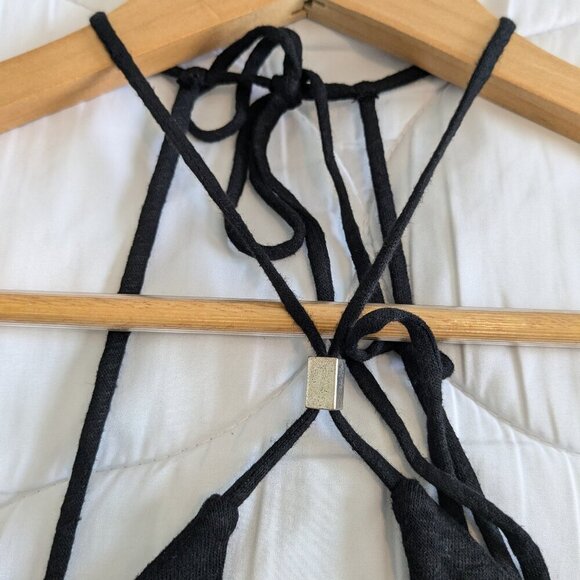 Free People Cropped Halter Tank Top XL Black Knit Linen-blend Long Weekend NWT - Picture 8 of 16